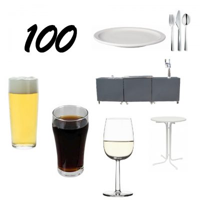 Set 6 - drank- en dinerbenodigdheden 100 personen