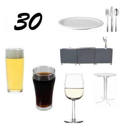 Set 4 - drank- en dinerbenodigdheden 30 personen